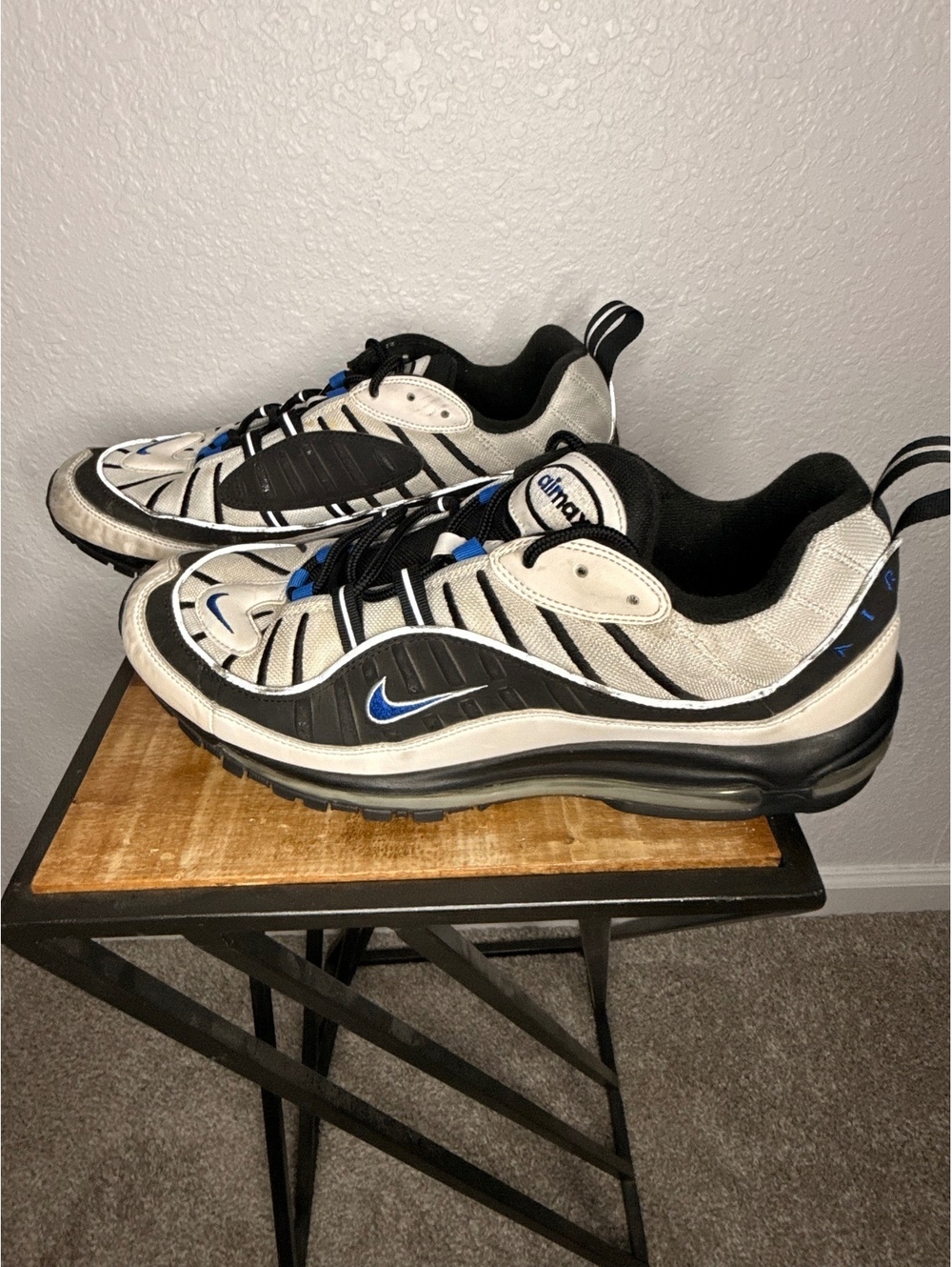 Nike Air Max 98 white black and blue sneakers size M 13
